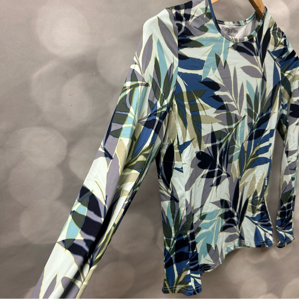 Hang Ten‎ UV Protection UPF 50+ blue green palm fronds long sleeve shirt Small - Picture 3 of 6